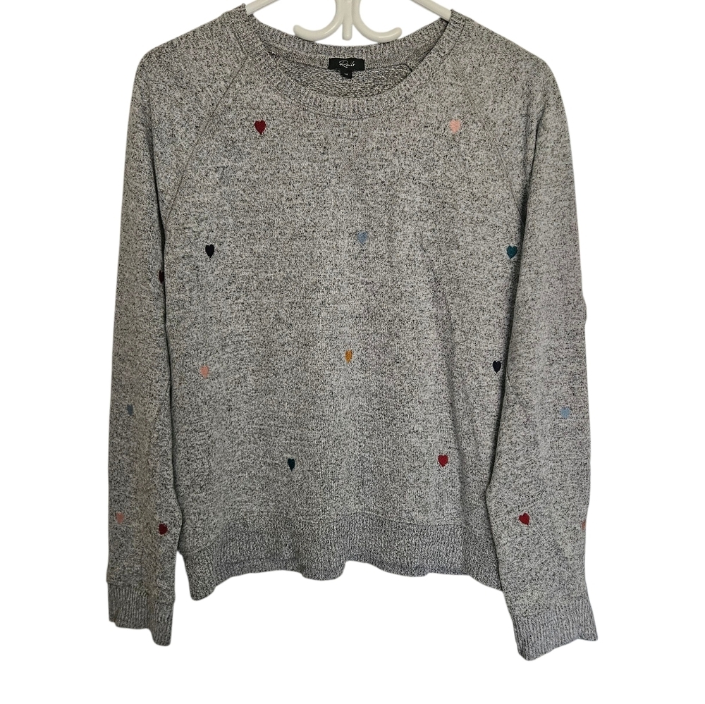 Rails Gray Crewneck Sweatshirt with Multicolor Heart Accents